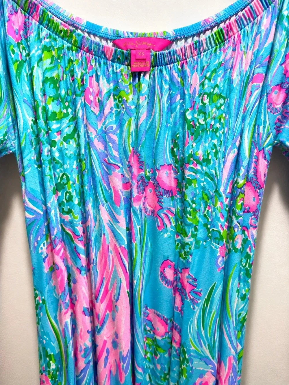 Lilly Pulitzer Odella Maxi Dress | XS | Off-the-Shoulder | Ocean Print | - Picture 7 of 7